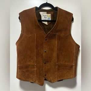 Vintage Pioneer Wear Leather Suede Sherpa Lined Hippie Boho Western  Vest 40